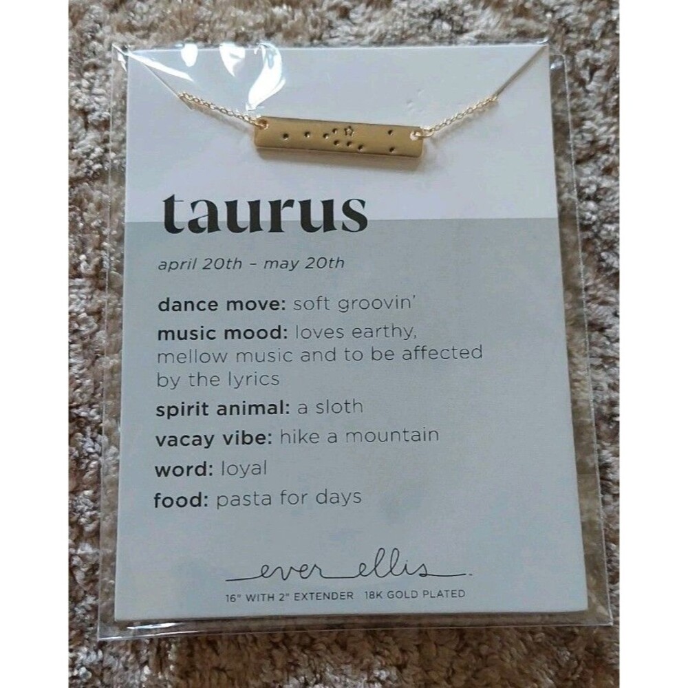 Taurus Zodiac Bar Necklace 18K Gold Plated Ever Ellis 16" April 20 - May 20